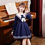 Autumn Children's Sailor Collar Design Bow Embellished Blue and Red Preppy Style Dress Slim Fit Short Princess Dress