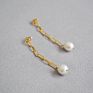 Autumn Jewelry Link Chain Freshwater Pearl Drop Earrings Korean Elegant Women Hollow Chunky Link Chain Pearl Earrings