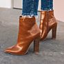 Autumn Leather Side Zipper Women with Pointed Toe Chunky Heels Ankle High Heel Mid Boots