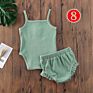 Baby Ribbed Set Sleeveless Vest Rompers + Shorts 2Pcs Outfit Solid Color