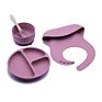 Baby Silicone Tableware Set Infant Solid Color Waterproof Bib Newborn Feeding Burp Cloth Toddler Dinner Plate and Mini Spoon