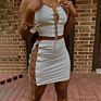 Bandage Women 2 Piece Sets Sleeveless Party Club Hollow Out Slim Crop Top and Skirt Suit Two Piece Skirt Set