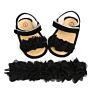 Barefoot Newborn Infant Shoes Toddler Flowers Prewalker Headband Kids Pu Soft Sole First Walker Baby Girls Sandals Floral