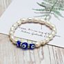 Baroque Freshwater Pearl Beads Cz Evil Eyes Charm Bracelet Gold Plating Full Zirconia Hand Eyes Pearl Bracelet