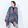 Batwing Sleeve Crew Neck Acrylic Jacquard Sweater Poncho for Woman