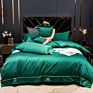 Beauty Luxury Wedding Embroidery Solid Color Bridal Bed Sheet 100% Cotton King Size 4 Pcs Satin Red Bedspreads Bedding Set