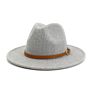 Beige Wool Fedora Hat with Belt Panama Jazz Cap Men Women Autumn Wide Brim Hats