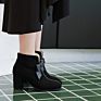 Black Bow Knot Thick Heel Low Chunky Ankle Female Boots