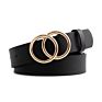 Black Brown Women Faux Leather Dress Belt Waist Belt for Jeans Pants with Double O-Ring Buckles