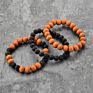 Black Lava Stone Beaded Bracelets Wood Beads Stretch Bracelet Set for Men