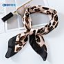 Black Side Leopard Square Satin Silk Feel Chiffon Scarf