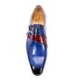 Blue Leather Slip on Men Shoes Double Monk Strap Pointed Toe Dress Shoes