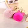 Bm1110 Purple Bow Rhinestone Pom Pom Keychain Fluffy Ball Key Chain Faux Fur Ball Keyrings for Girls Women