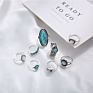 Boho Geometric Heart Moon Emerald Hollow Animal Rings Set 8 Pcs/Set Silver Turquoise Nail Midi Rings for Women