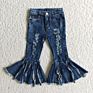 Boutique Girls Denim Bell Bottoms Baby Jeans Pant Stretch Elastic Flare Pants Jeans for Kids