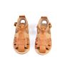 Brown Color Girls Sandal T-Strap Smooth Cow Leather for Kids Smile Baby Breathable Poly Bags Buckle Strap Mixed Colors