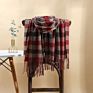 Cashmere Feel Acrylic Scarfs for Women Men Wool Tartan Checkered Plaid Shawl Scarf with Tassels