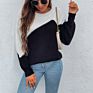 Casual Loose Long Sleeves Crew Neck Knitwear Color Blocking Sweater Pullover Women