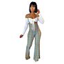 Casual Tie-Bow Ladies Clothing White Tops and Sleeveless Plaid Jumpsuit 2 Piece Set for Women Two Woman Pieces Sets Outfits