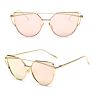 Cat Eye Sun Glasses Metal Reflective Flat Lens Vintage Rose Gold Mirror Woman Sunglasses