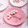 Ceramic Pink White Jewelry Tray Ring Dish Oval Shape with Gold Rim Decorative Trinket Plate Jewelry Organizer Dish Ring Holder