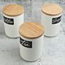 Ceramic Porcelain Food Storage Canister Jar with Wooden Lid Set of 3