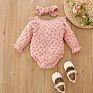 Children Clothing Long Sleeved Button Cute Infant Girls Suit Small Floral Romper Headband 2Pcs Baby Clothes Newborn