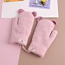 Children Hanging Neck Mittens Gloves Warm Thick Kid Cut Cartoon Bear Full Finger Knitting Gloves