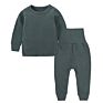 Children Pajamas Kids Plain Color Ribbed Cotton Pajamas Sets Kids Long Sleeves Sleepwear