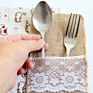 Christmas Party Lace Trim Jute Burlap Tableware Holders Silverware Pockets Lace Jute Cutlery Holder Pouch Bag Tableware Holders