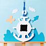 Clock Watch Anchor Wooden Style Ship Wheel Clock Wall Wood Quartz Color Mediterranean Beach Sea Nautical Rudder White and Blue