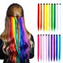 Colored Hair Extensions for Kids Girls 22Inch Rainbow Hair Clip in Hair Multicolor Straight Party Highlights Synthetic Hairpiece