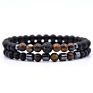 Couple Jewelry Set 8Mm Pave Cz Ball Black Hematite 6Mm Natural Onyx Stone Stretch Beads Bracelet