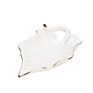 Creative Green Plant Lotus Leaf Shaped Ring Holer White Trinket Plate with Gold Rim