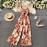 Cubear Cbyj0027 Romantic Style Multi Color Floral Pattern Sleeveless V Neck Tie Back Wide Leg Corset Jumpsuit