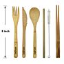 Customized Logo Portable Outdoor Travel Tableware Straw Utensils Eco Friendly Cutlery Set Bamboo