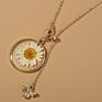 Customized Long Gold Chain Tassel Pendant Choker Adjustable Clasp Resin Pressed Dried Flowers Daisy Jewelry Necklace