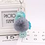 Cute Faux Fluffy Plush Ball Keyring Car Key Chain Women Handbag Pompom Lovely Leather Seahorse Pompom Keychain