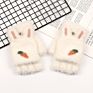 Cute Rabbit Carrot Logo Cartoon Kids Gloves Warm Half and Mittens Knitted Ggloves for Children