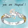 Cute Rainbow Unicorn Jewelry Set Silver Color Children's Necklace Ring Jewelry Sets Cartoon Animal Jewelry Birthday Gifts