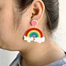 Cute Rainbow with Clouds Laser Cut Acrylic Glitter Stud Earrings for Women