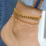 Dainty Gold Chain Anklets Stainless Steel Bohemian Waterproof Freshwater Pearl Anklet Non Tarnish Jewelry for Gifts