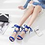 Deleventh Shoes Woman Catwalk Show Ankle Cross Strap Open Toe High Sandal Faux Suede Stiletto Heels Shoes Black Blue