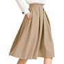 Design Knee High Waist a Line Midi Flared Bubble Long Pleated Womens Skirts with Side Pocket