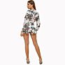 Design Long Sleeve Deep V-Neck Floral Printed Romper for Women