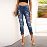 Design Women Clothing Skinny Jeans Pants Leopard Patch Distressed Ankle Jeans