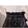 Designed High Waisted Wide Leg Black Faux Leather Shorts for Women