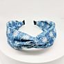 Designer White Floral Print on Blue Background Fabric Bow Hair Band Hair Accessories for Women
