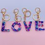 Direct Real Flower Resin Accessory Colorful Girl Alphabet Acrylic 26 Letters Resin Keychain