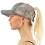 Distressed Washed Cotton Criss-Cross Ponytail Baseball Cap Hat for Women